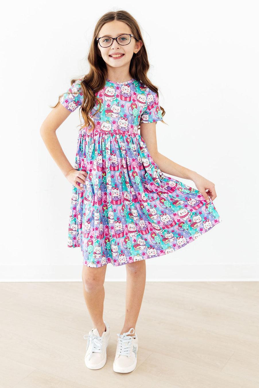 Time to Purr-ty S/S Pocket Twirl Dress - Aaria Tees Aaria Tees