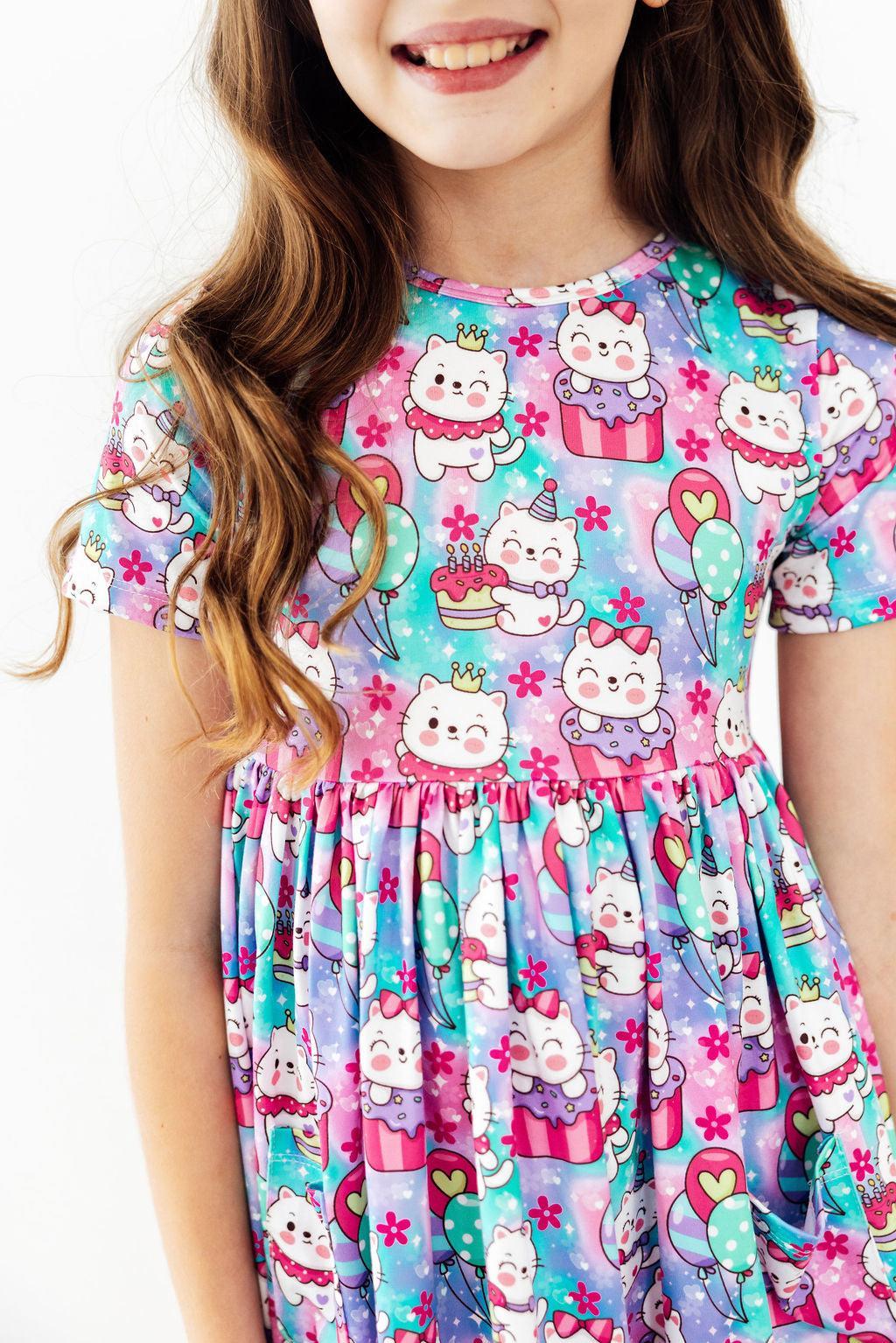 Time to Purr-ty S/S Pocket Twirl Dress - Aaria Tees Aaria Tees