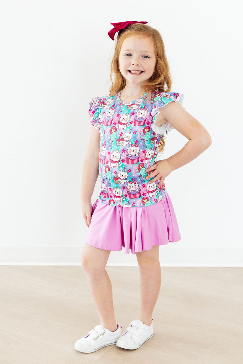 Time To Purr-ty S/S Ruffle Tee - Aaria Tees Aaria Tees