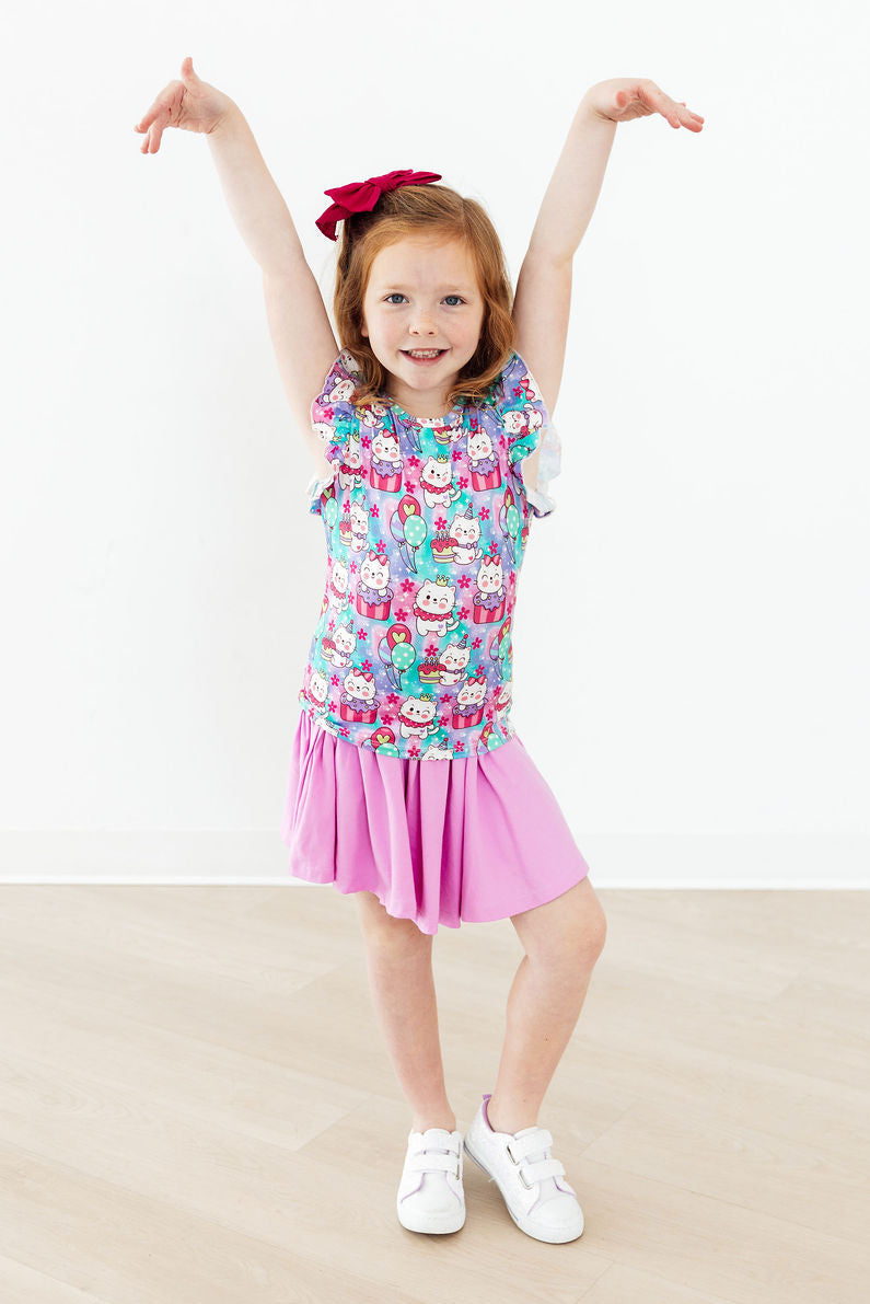 Time To Purr-ty S/S Ruffle Tee - Aaria Tees Aaria Tees