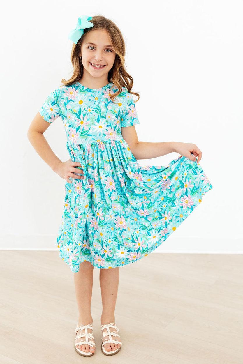 Preppy Daisies S/S Pocket Twirl Dress - Aaria Tees Aaria Tees