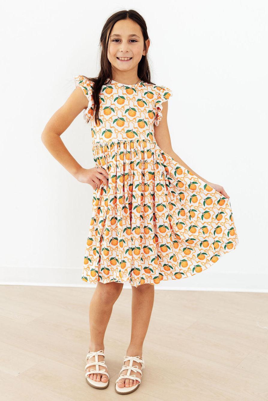 Orange Orchard Flutter Sleeve Twirl Dress - Aaria Tees Aaria Tees