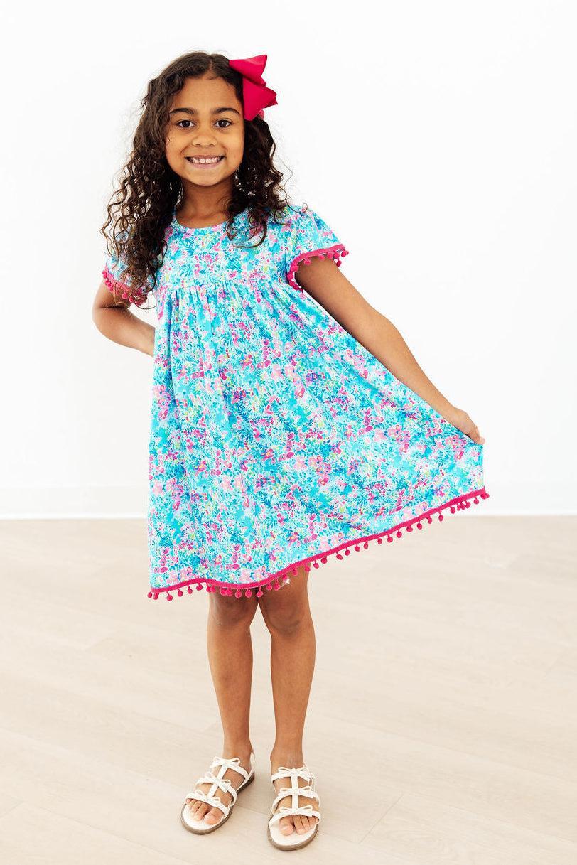 Aqua Garden Pom Pom Dress - Aaria Tees Aaria Tees