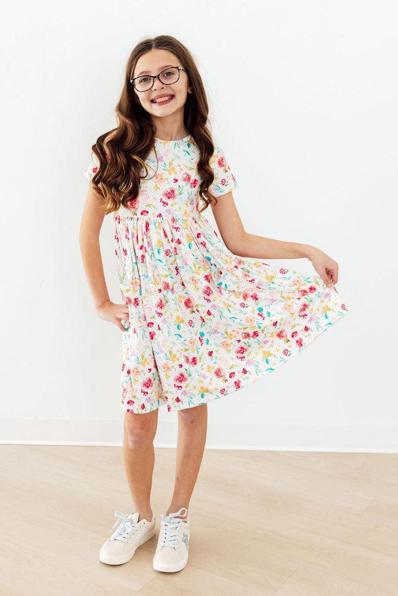 Painted Posies S/S Pocket Twirl Dress - Aaria Tees Aaria Tees