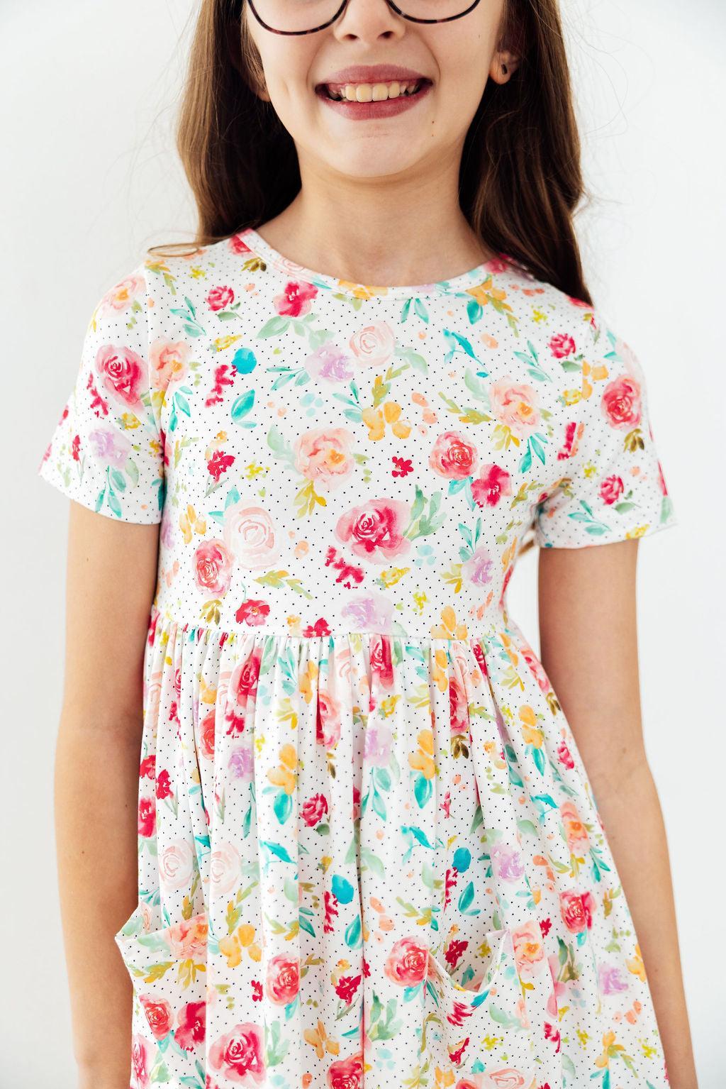 Painted Posies S/S Pocket Twirl Dress - Aaria Tees Aaria Tees