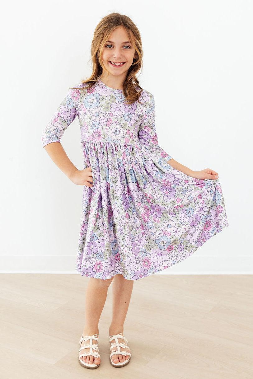Spring Gardens 3/4 Sleeve Pocket Twirl Dress - Aaria Tees Aaria Tees
