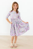 Spring Gardens 3/4 Sleeve Pocket Twirl Dress - Aaria Tees Aaria Tees