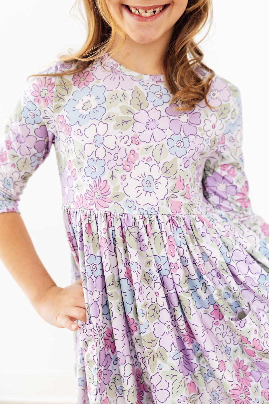 Spring Gardens 3/4 Sleeve Pocket Twirl Dress - Aaria Tees Aaria Tees