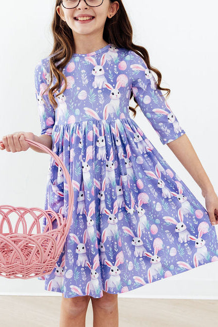 Beautiful Bunnies 3/4 Sleeve Pocket Twirl Dress - Aaria Tees Aaria Tees