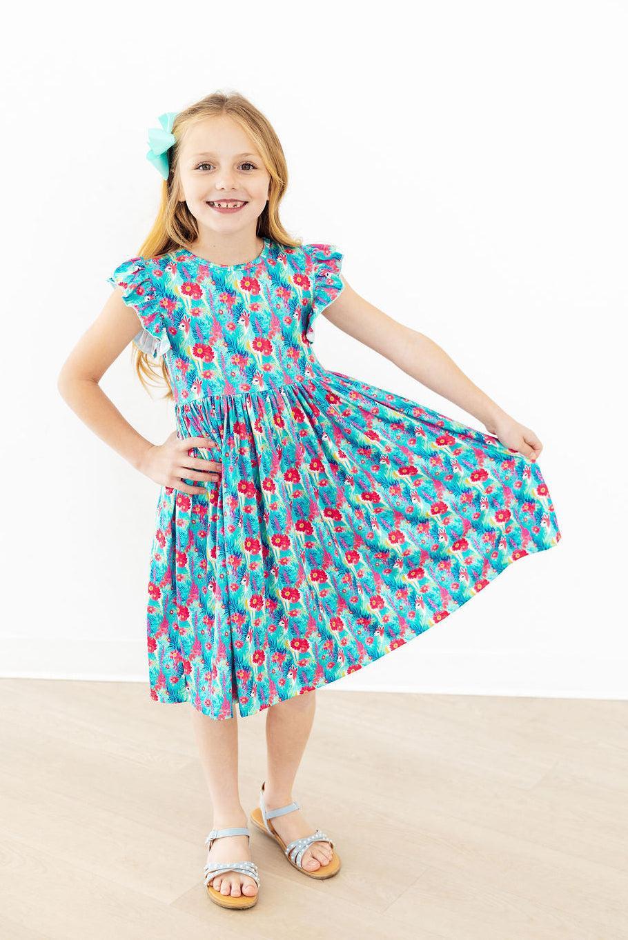 Lovely Llamas Flutter Sleeve Twirl Dress - Aaria Tees Aaria Tees
