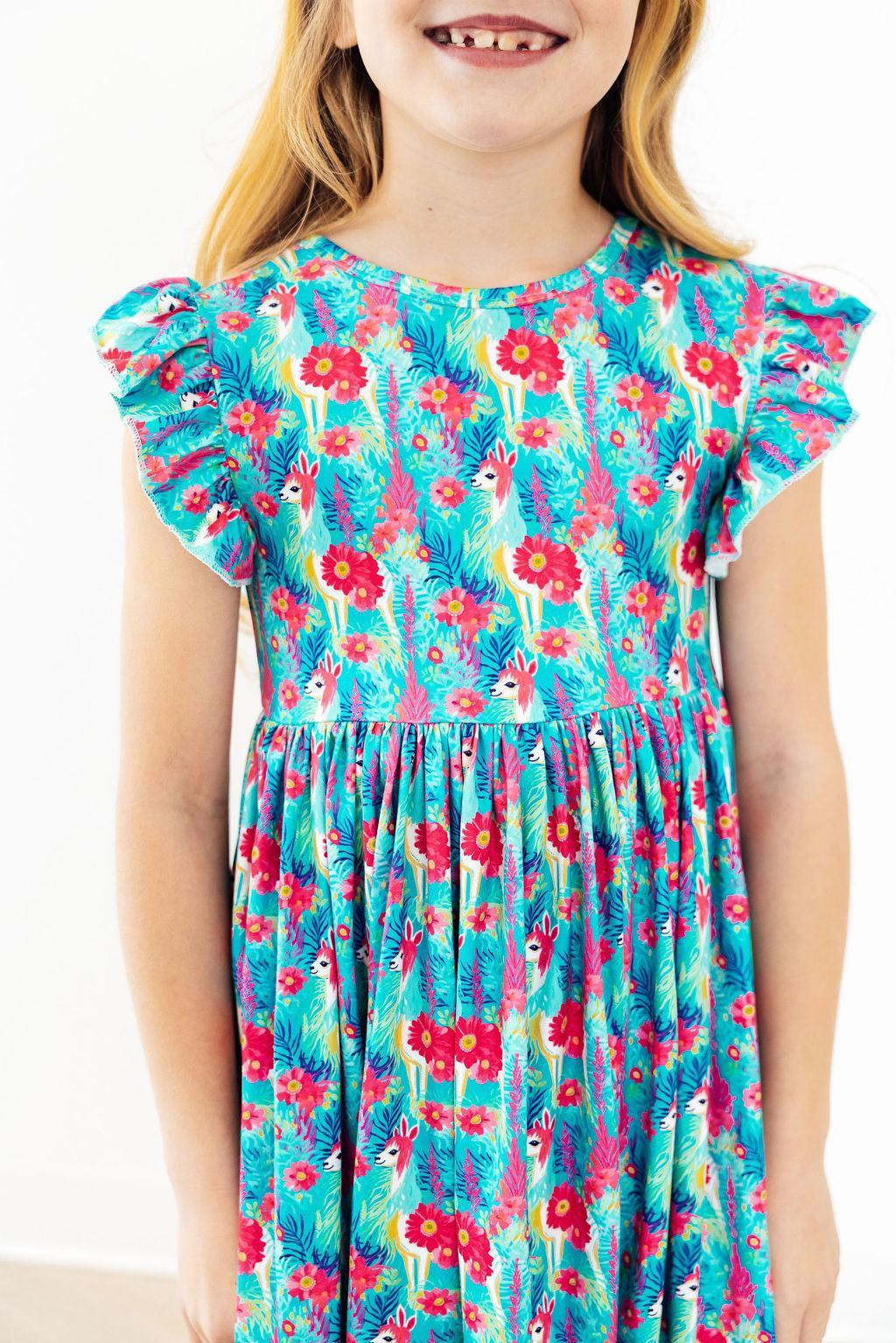 Lovely Llamas Flutter Sleeve Twirl Dress - Aaria Tees Aaria Tees