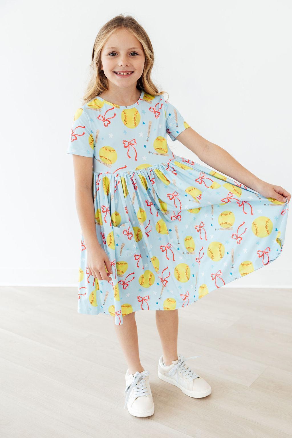 Softball Sweetie S/S Pocket Twirl Dress - Aaria Tees Aaria Tees