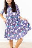 Kitties in the Clouds 3/4 Sleeve Pocket Twirl Dress - Aaria Tees Aaria Tees