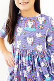 Kitties in the Clouds 3/4 Sleeve Pocket Twirl Dress - Aaria Tees Aaria Tees