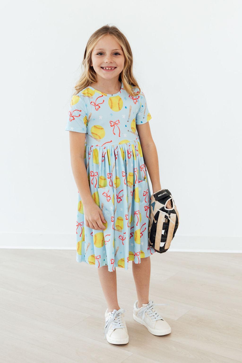 Softball Sweetie S/S Pocket Twirl Dress - Aaria Tees Aaria Tees