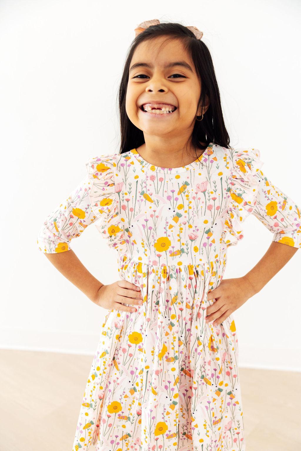 Carrot Cutie 3/4 Sleeve Ruffle Twirl Dress - Aaria Tees Aaria Tees