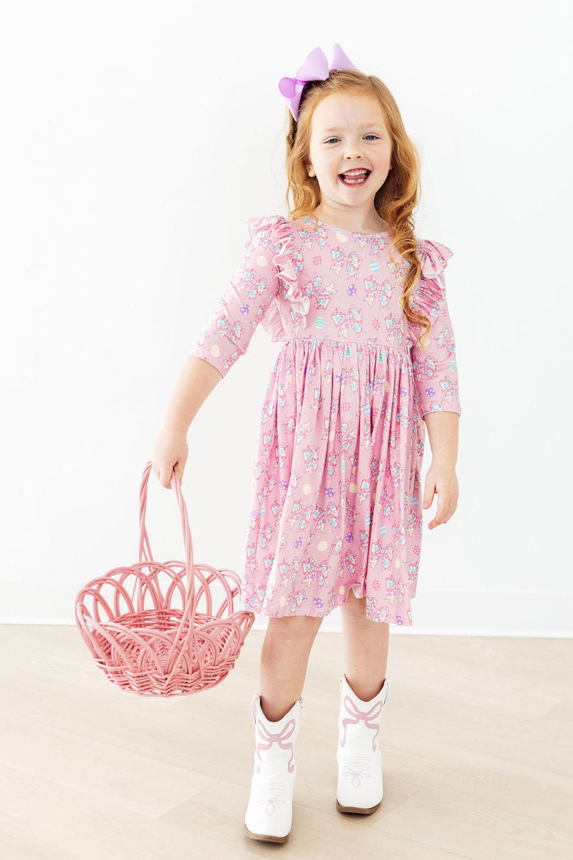 Little Bow Peeps 3/4 Sleeve Ruffle Twirl Dress - Aaria Tees Aaria Tees