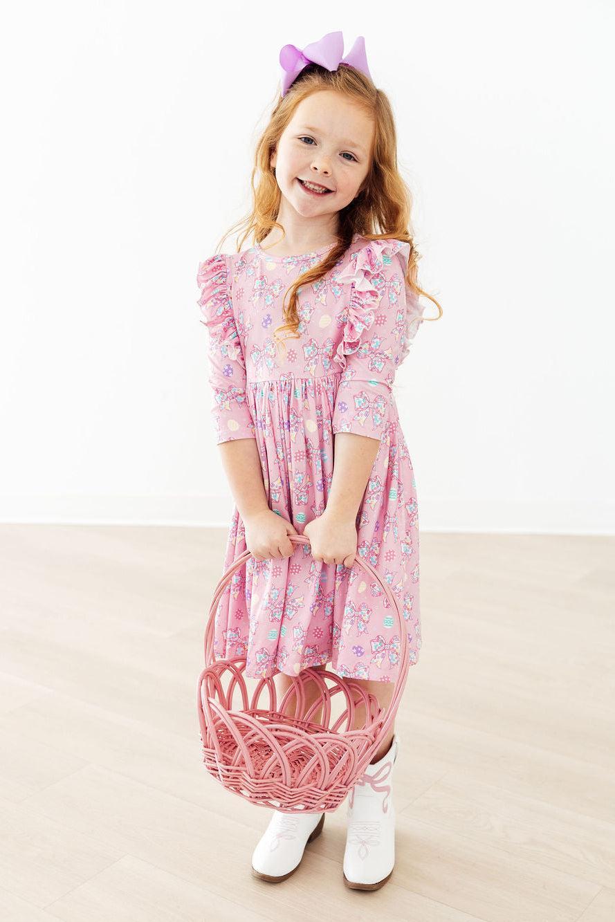 Little Bow Peeps 3/4 Sleeve Ruffle Twirl Dress - Aaria Tees Aaria Tees