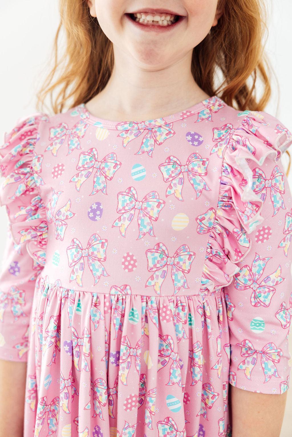 Little Bow Peeps 3/4 Sleeve Ruffle Twirl Dress - Aaria Tees Aaria Tees