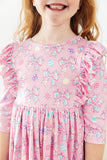 Little Bow Peeps 3/4 Sleeve Ruffle Twirl Dress - Aaria Tees Aaria Tees