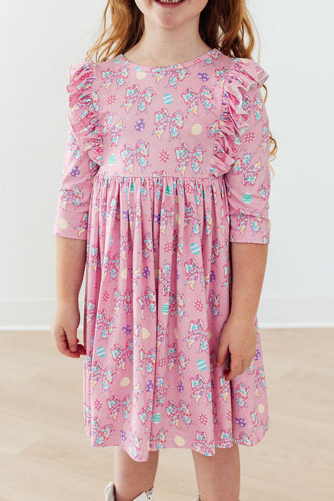 Little Bow Peeps 3/4 Sleeve Ruffle Twirl Dress - Aaria Tees Aaria Tees