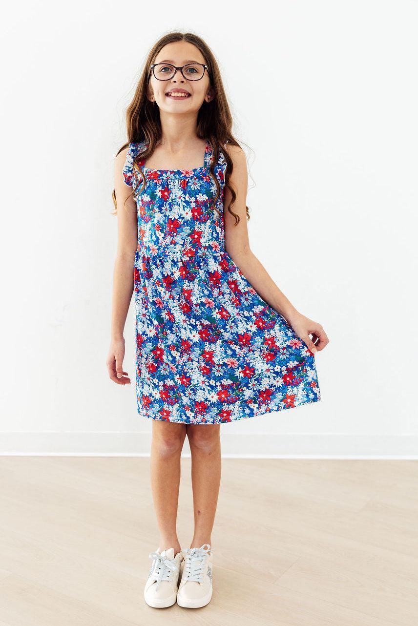 Freedom Flowers Ruffle Cross Back Dress - Aaria Tees Aaria Tees