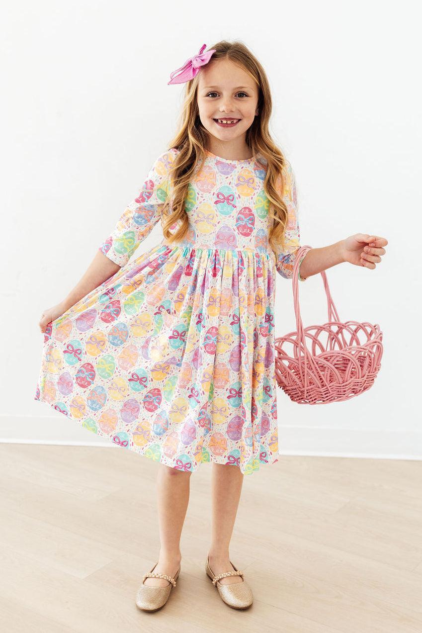 Egg-stra Cute 3/4 Sleeve Pocket Twirl Dress - Aaria Tees Aaria Tees