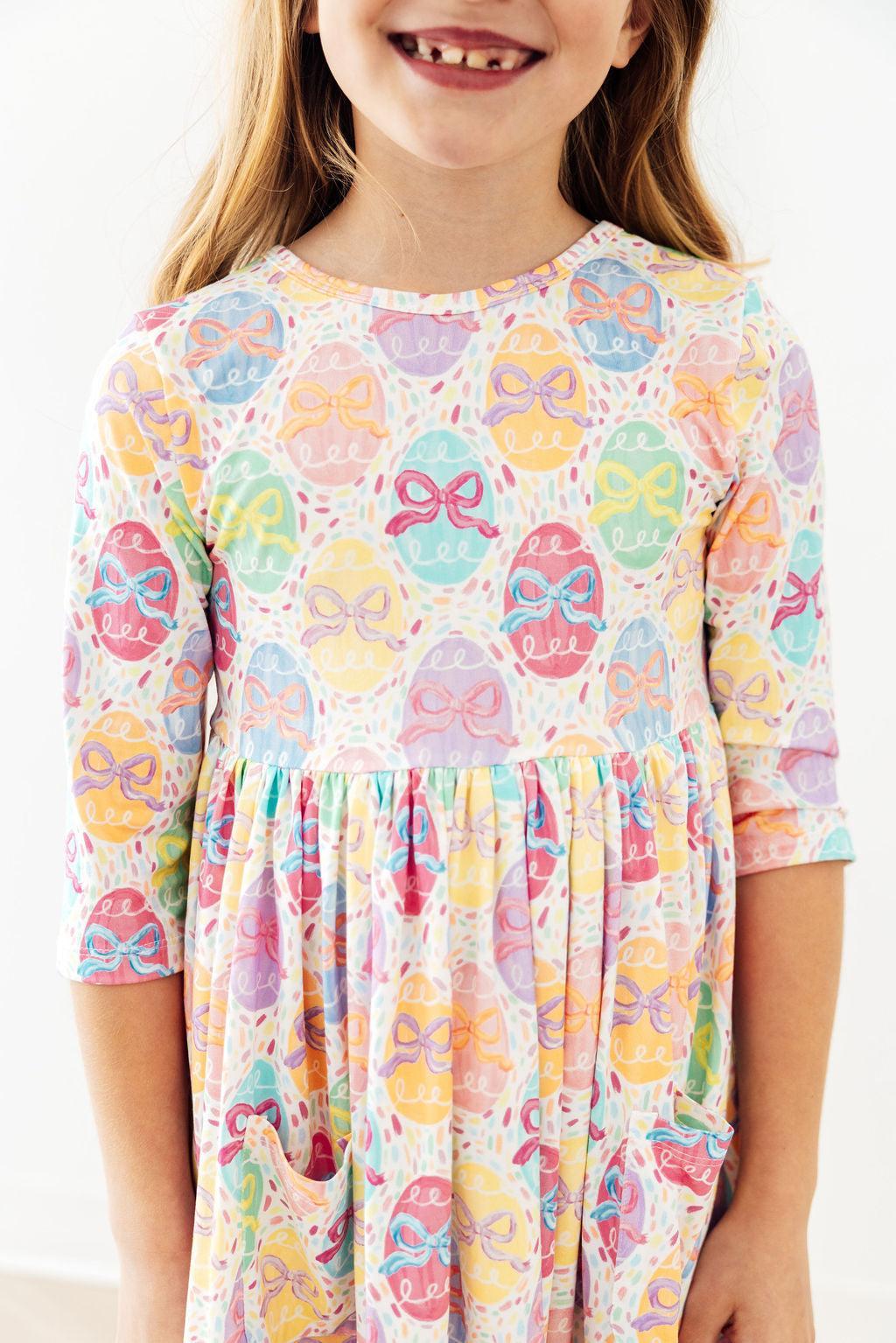 Egg-stra Cute 3/4 Sleeve Pocket Twirl Dress - Aaria Tees Aaria Tees