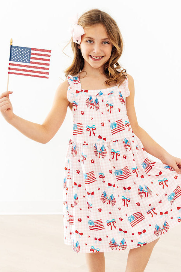 Fancy Flags Ruffle Cross Back Dress - Aaria Tees