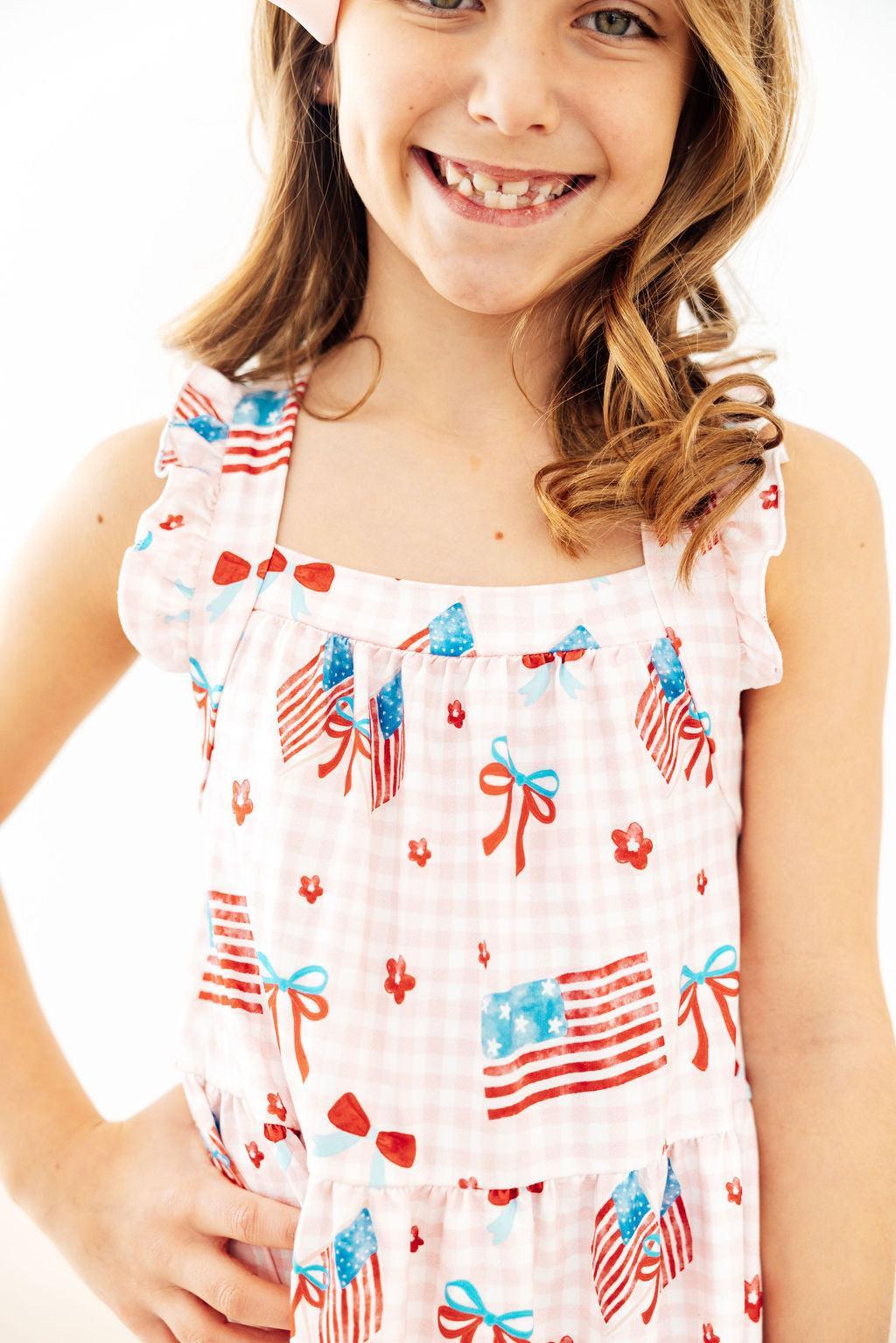 Fancy Flags Ruffle Cross Back Dress - Aaria Tees Aaria Tees