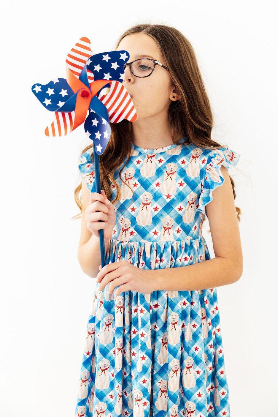 Star Spangled Pups Flutter Sleeve Twirl Dress - Aaria Tees Aaria Tees