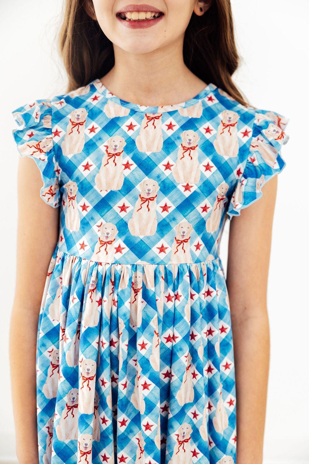 Star Spangled Pups Flutter Sleeve Twirl Dress - Aaria Tees