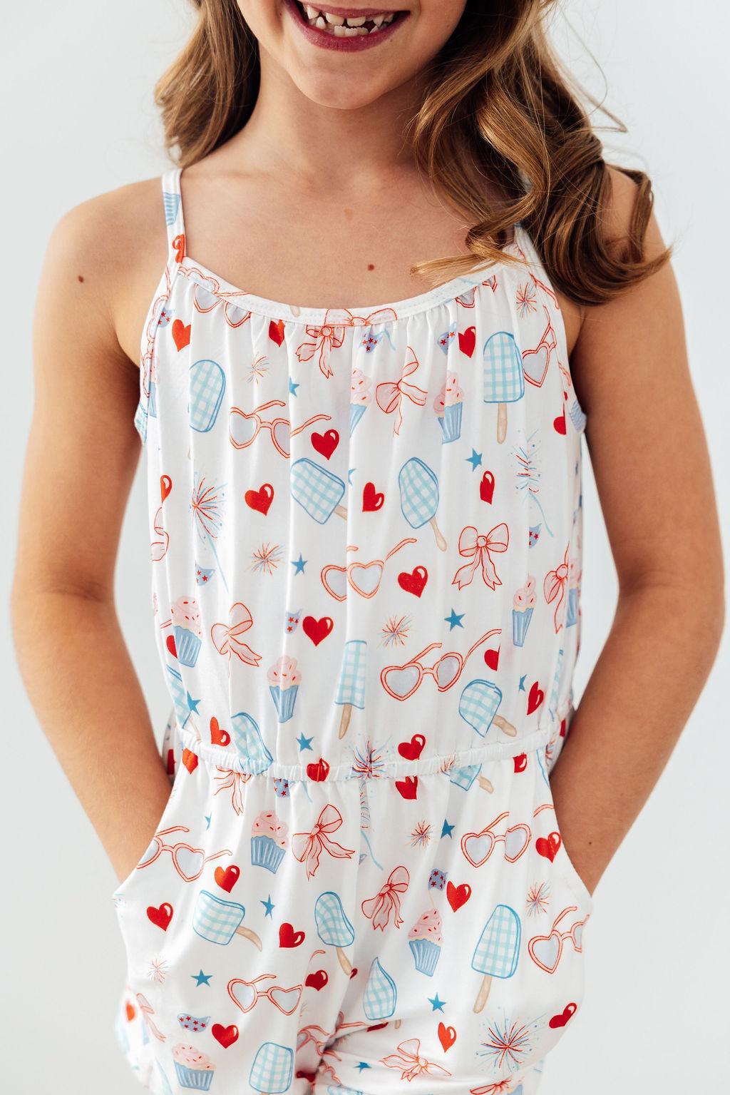 Red, White, & Sweet Strappy Play Romper - Aaria Tees Aaria Tees