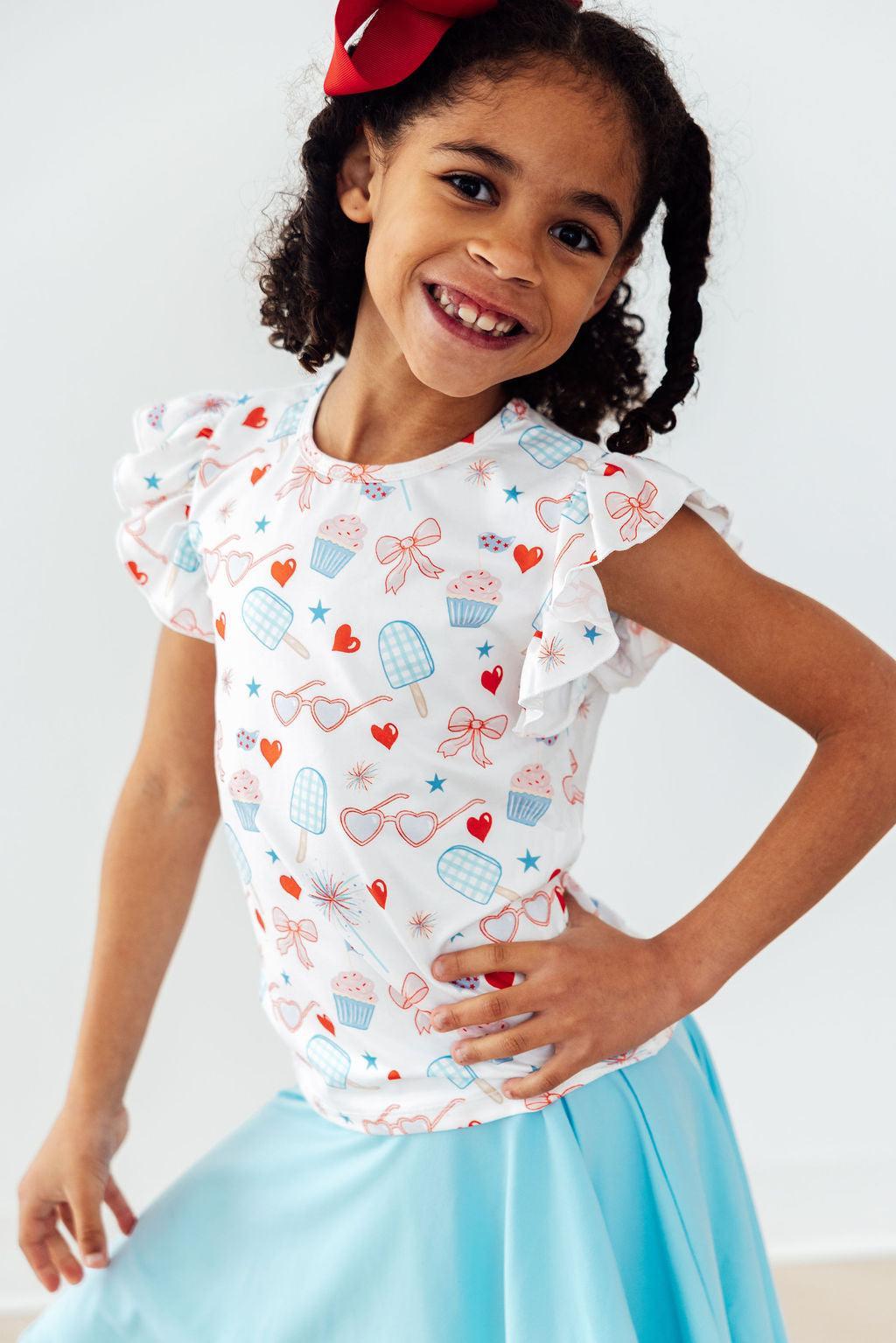 Red, White, & Sweet S/S Ruffle Tee - Aaria Tees Aaria Tees