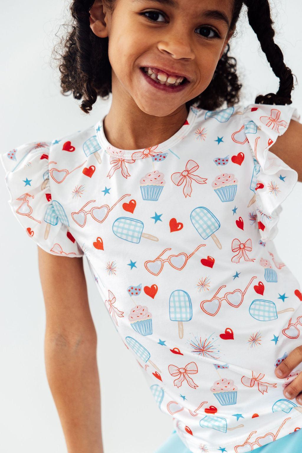 Red, White, & Sweet S/S Ruffle Tee - Aaria Tees Aaria Tees
