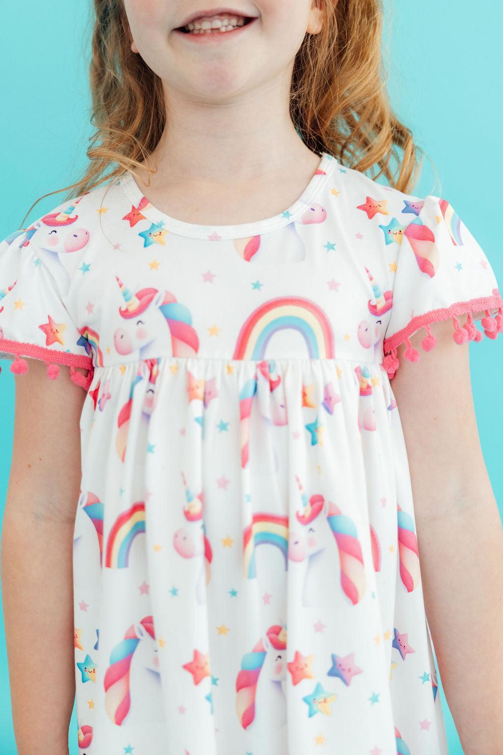Unicorn Magic Pom Pom Dress - Aaria Tees Aaria Tees
