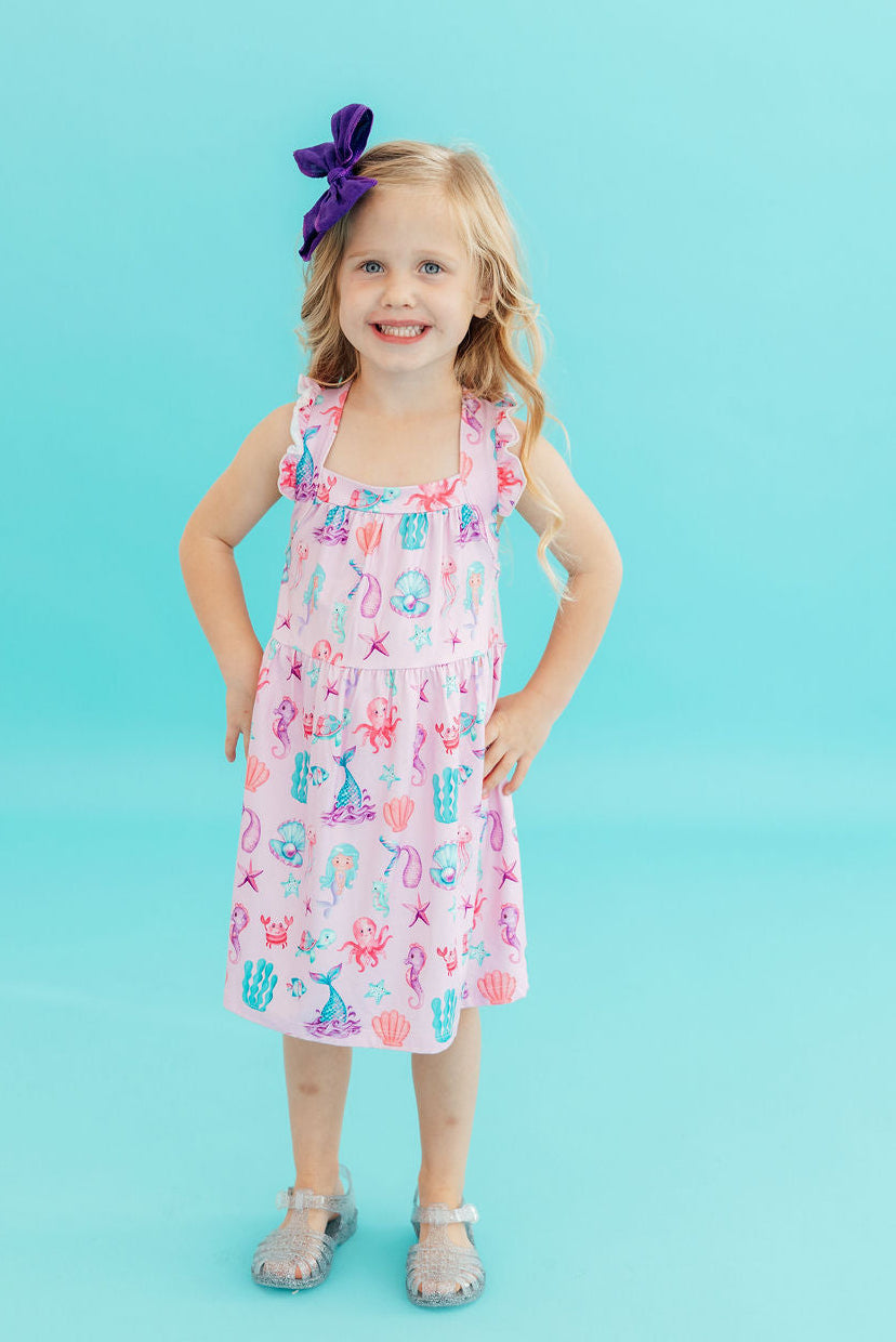 Under the Sea Ruffle Cross Back Dress - Aaria Tees Aaria Tees