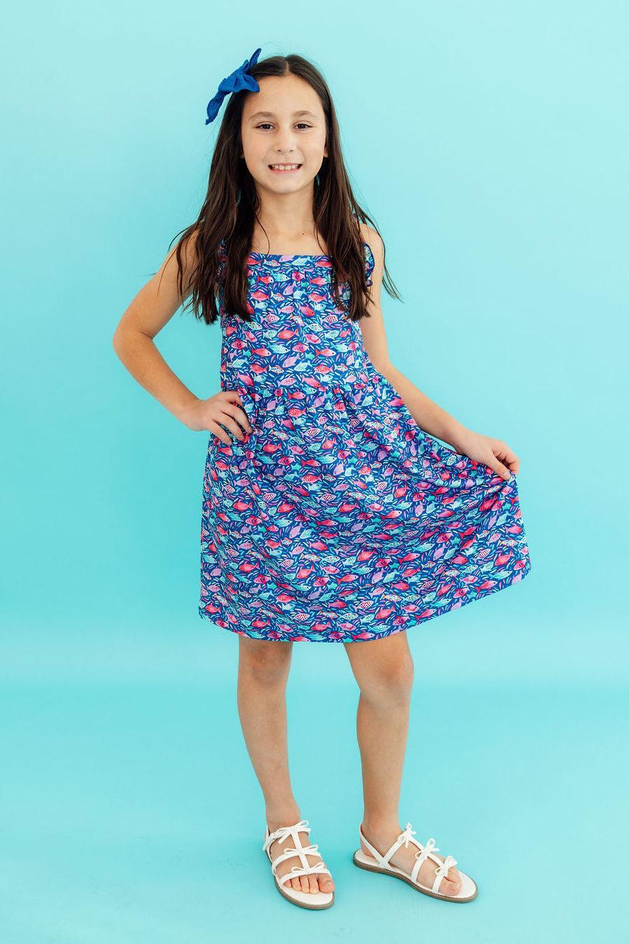 Fish in the Sea Ruffle Cross Back Dress - Aaria Tees
