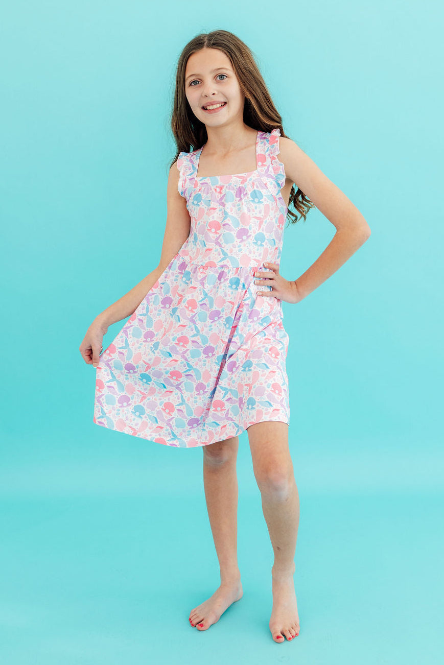 Mermaid Tails Ruffle Cross Back Dress - Aaria Tees Aaria Tees