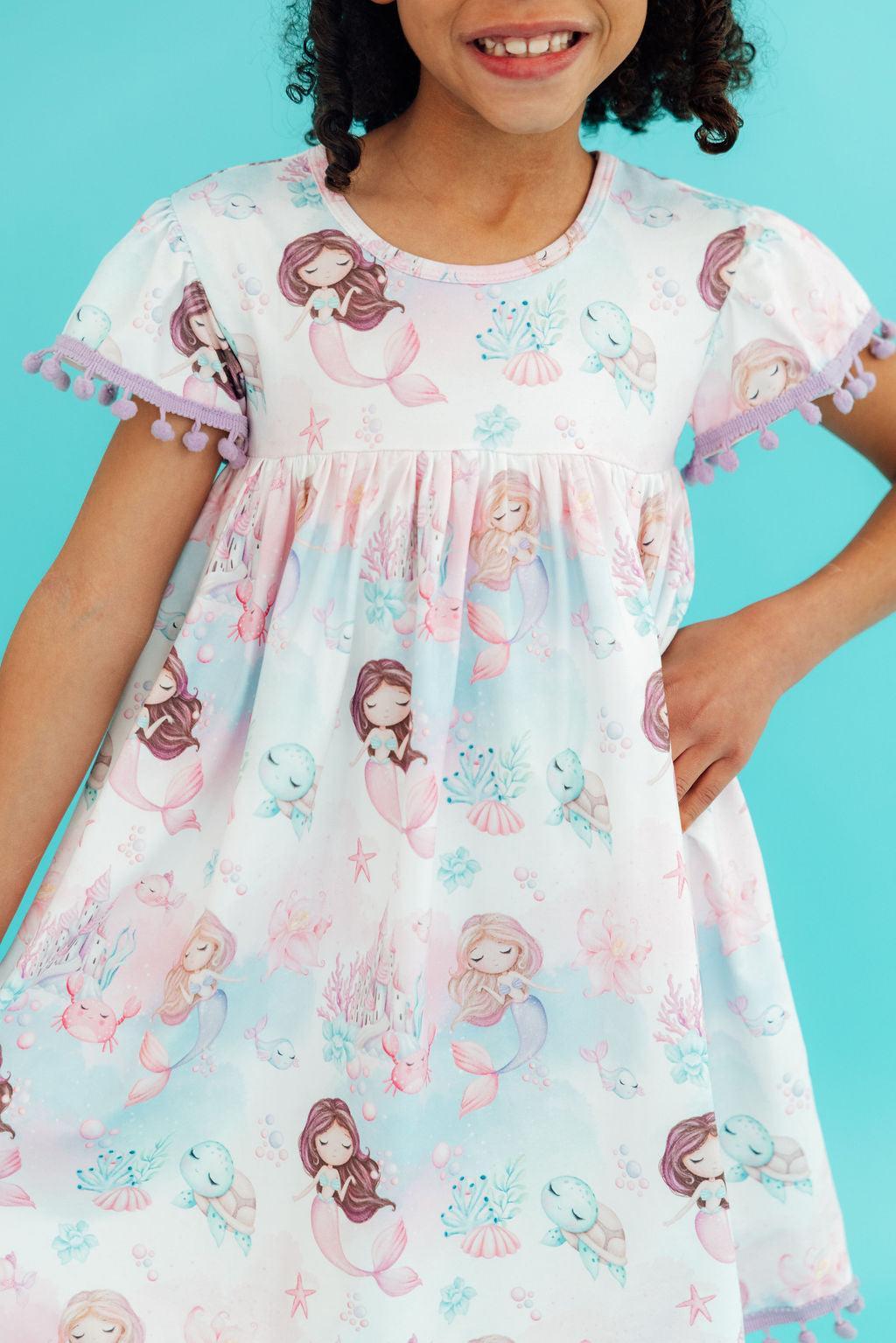 Mermaid Fairytale Pom Pom Dress - Aaria Tees Aaria Tees