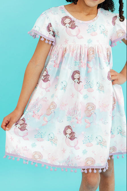 Mermaid Fairytale Pom Pom Dress - Aaria Tees Aaria Tees
