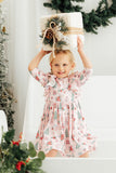 Pink Christmas 3/4 Sleeve Ruffle Twirl Dress - Aaria Tees Aaria Tees