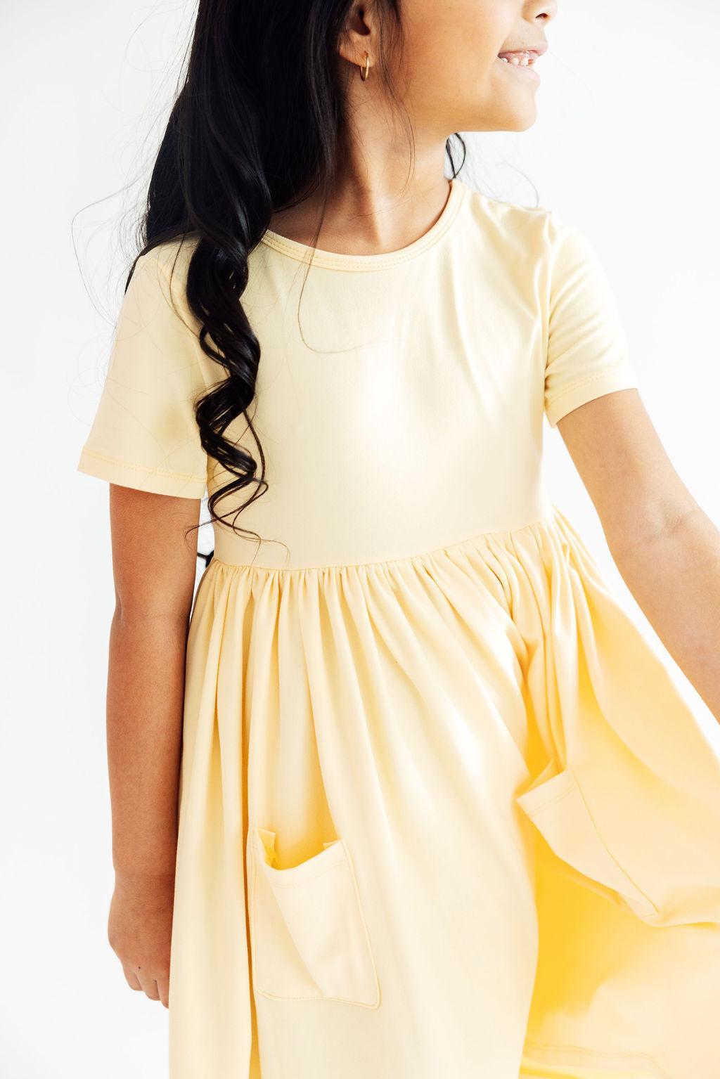 Butter Yellow S/S Pocket Twirl Dress - Aaria Tees Aaria Tees