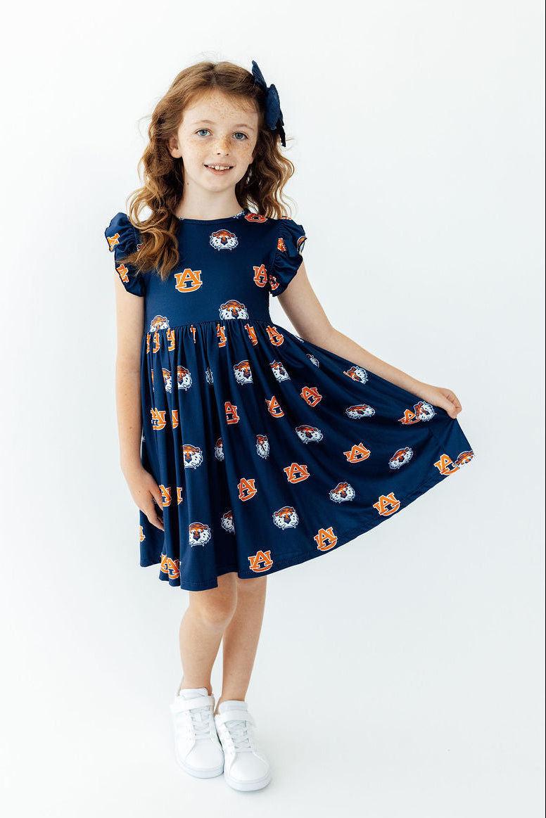 Auburn Blue Aubie Flutter Twirl Dress - Aaria Tees Aaria Tees
