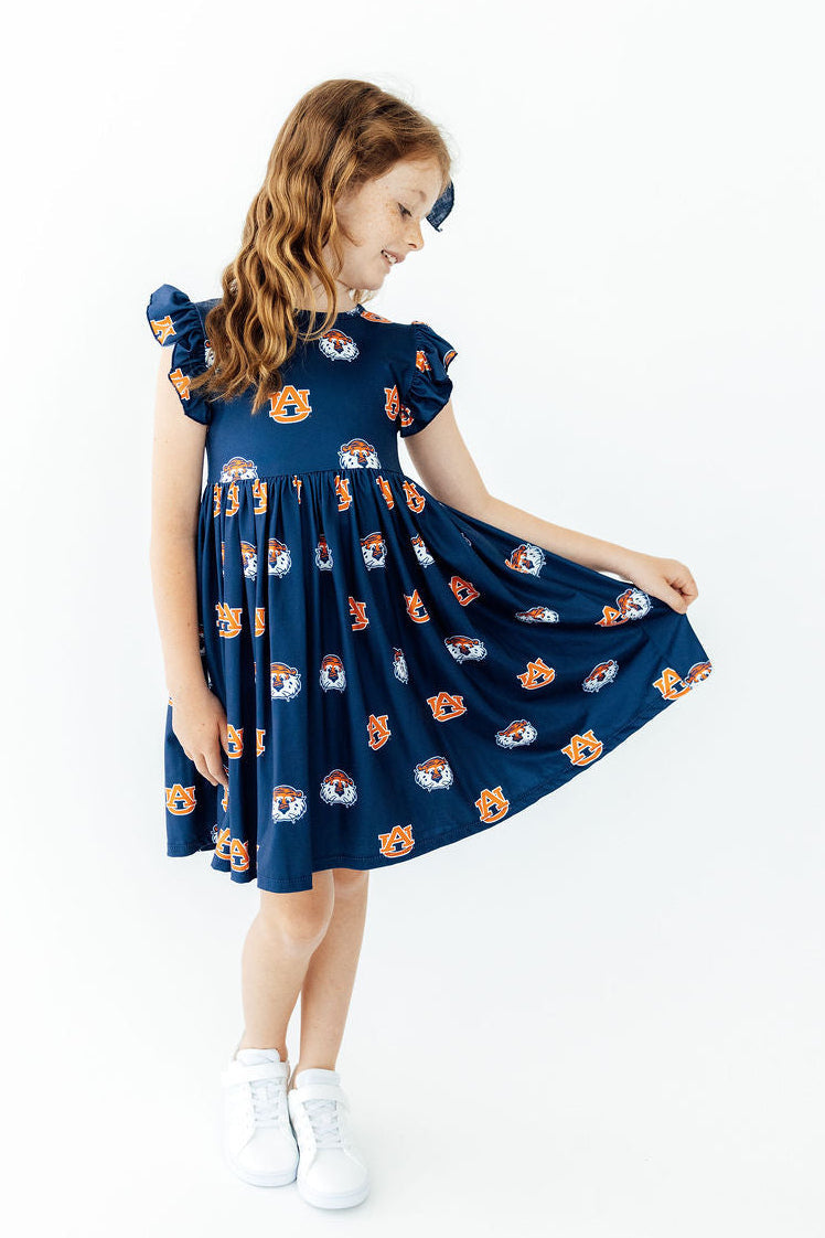 Auburn Blue Aubie Flutter Twirl Dress - Aaria Tees Aaria Tees