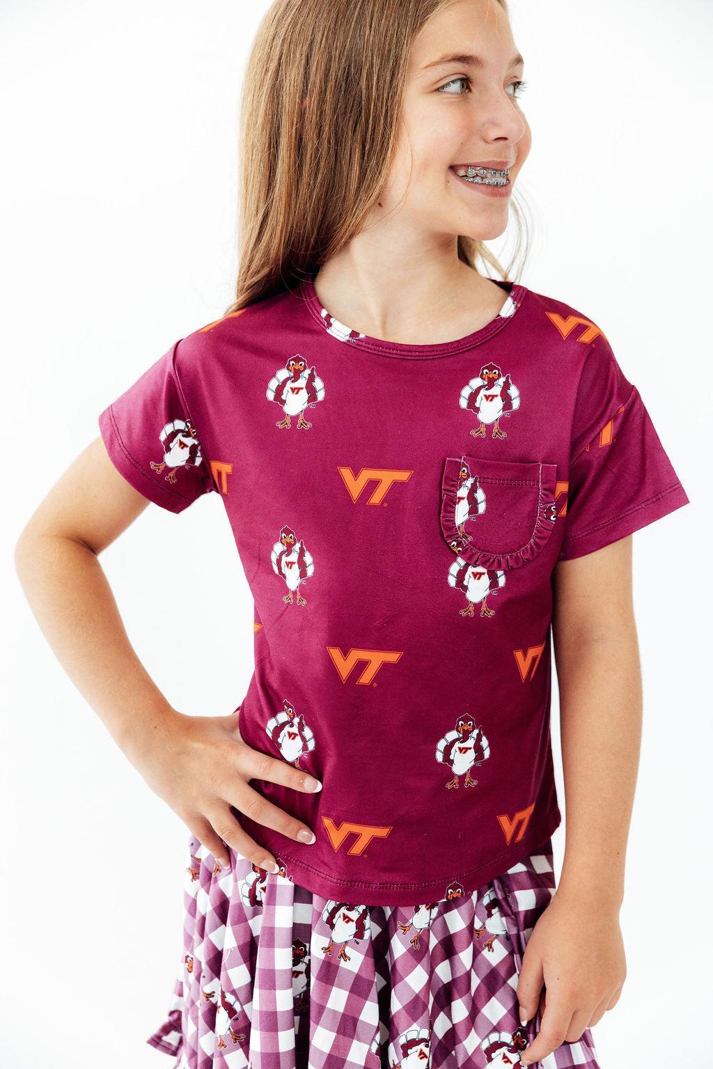 Virginia Tech Maroon Hokie Ruffle Pocket Tee - Aaria Tees Aaria Tees