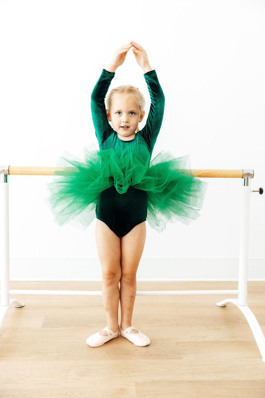 Hunter Green Velvet L/S Tutu Leotard - Aaria Tees Aaria Tees