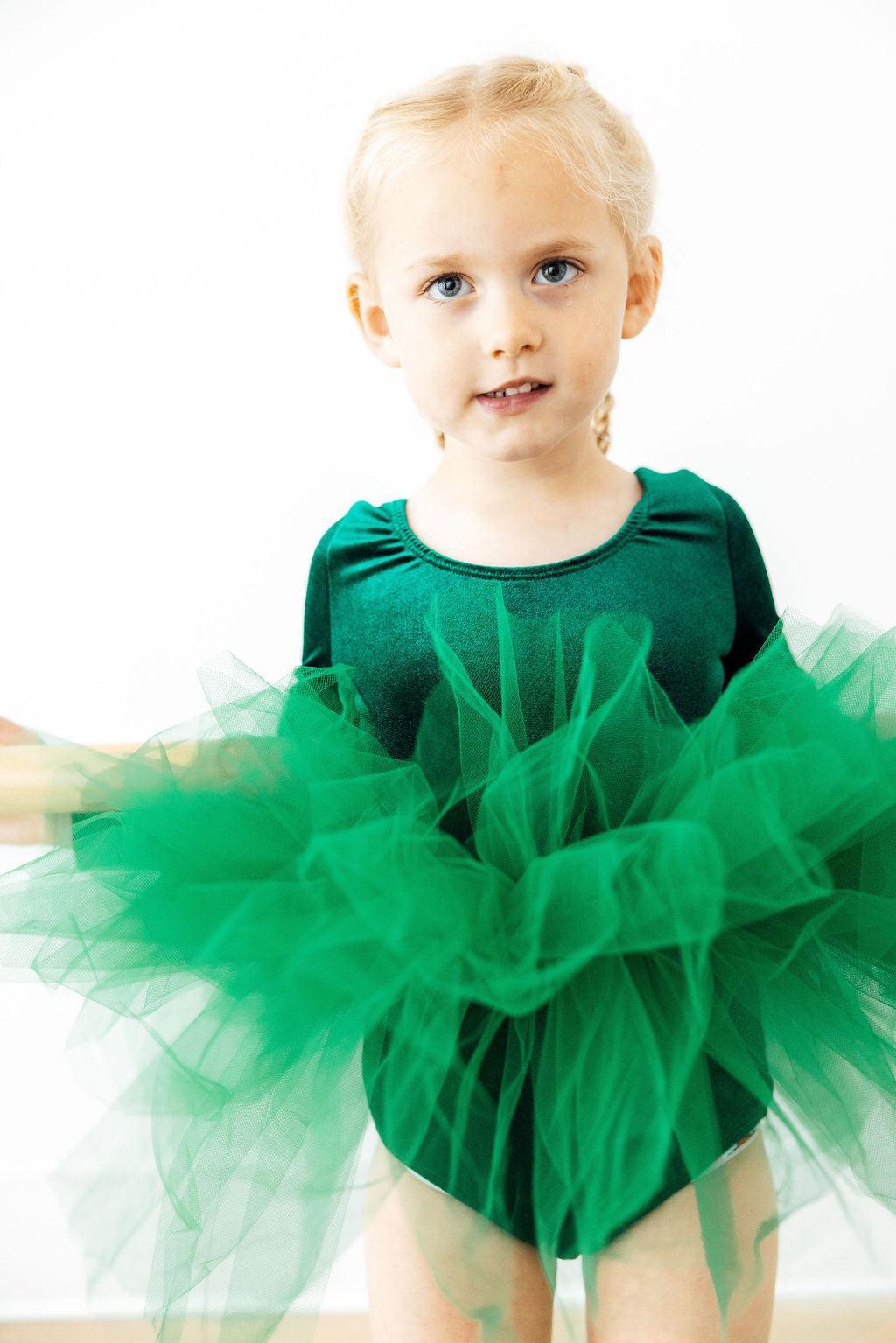 Hunter Green Velvet L/S Tutu Leotard - Aaria Tees Aaria Tees