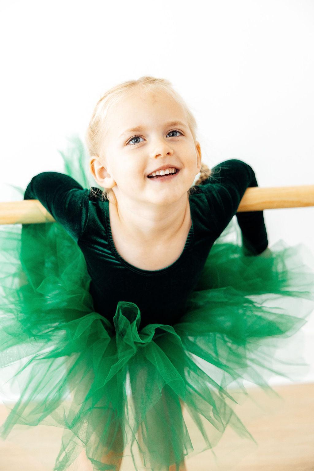 Hunter Green Velvet L/S Tutu Leotard - Aaria Tees Aaria Tees