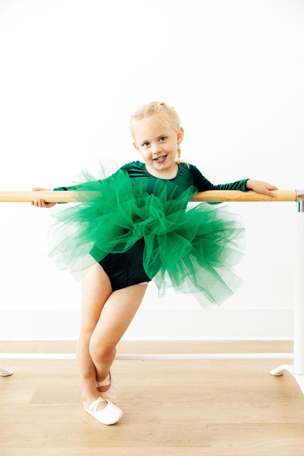 Hunter Green Velvet L/S Tutu Leotard - Aaria Tees Aaria Tees